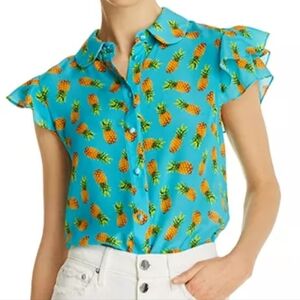 Alice and Olivia Ziggy Pineapple Print Silk Blouse